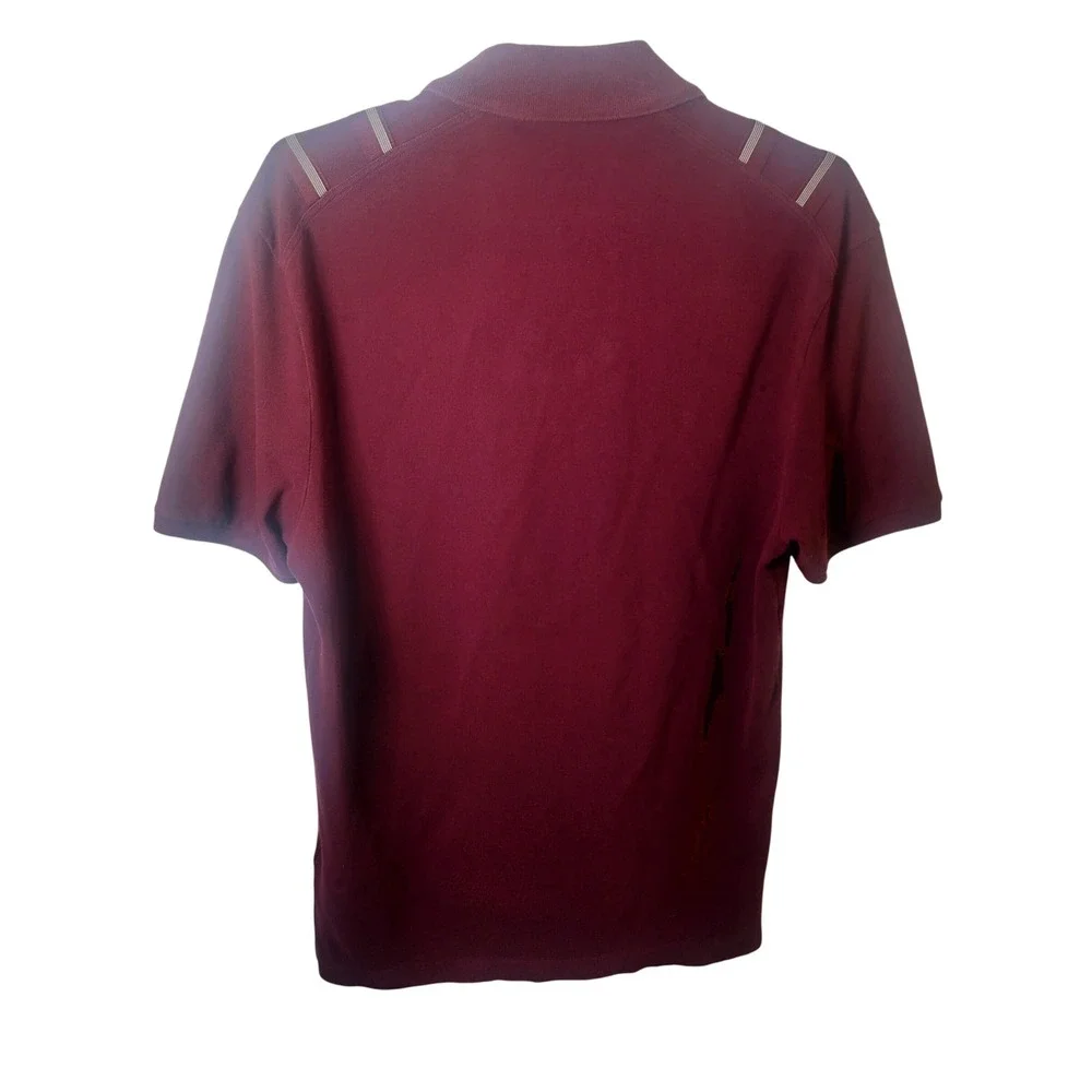 Gucci Mens Burgundy Pique Polo Shirt Shoulder Stripe Webbing Detail XL Italy